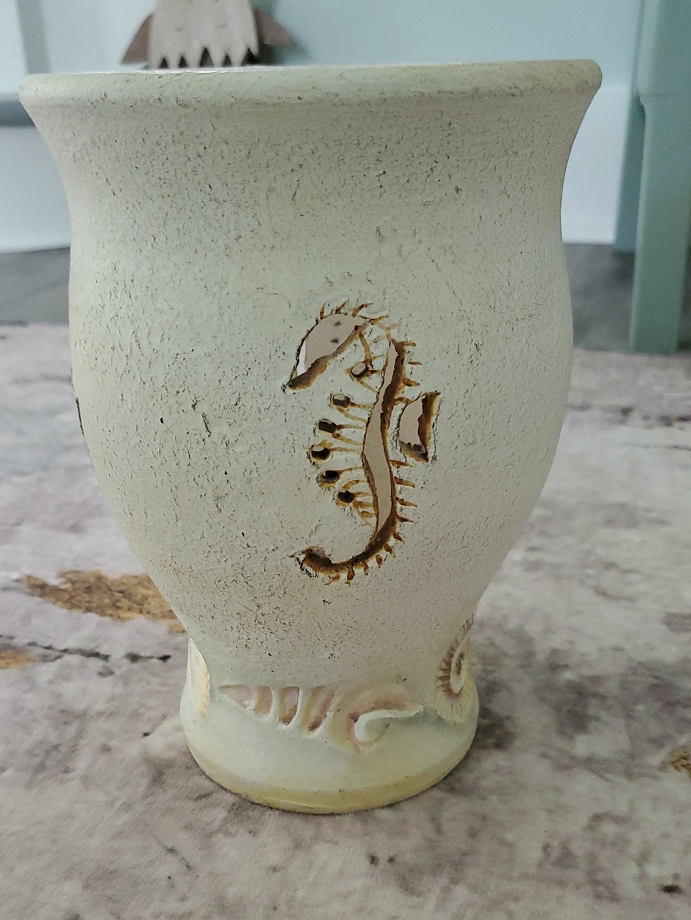 Handmade Ceramic Seahorse Vase in Cream